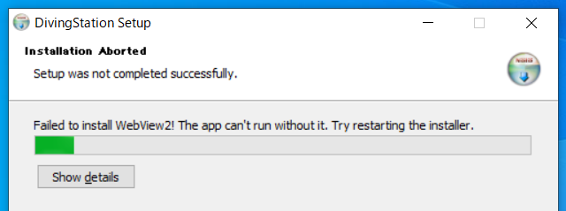エラーメッセージ: Failed to install WebView2!